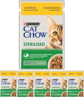 Purina Cat Chow Sterilised Karma z kurczakiem i bakłażanem w sosie 6 x 85 g 