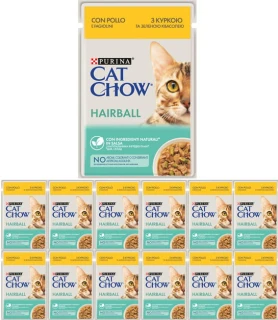 12 x PURINA CAT CHOW Hairball Karma z kurczakiem i zieloną fasolką w sosie 85 g