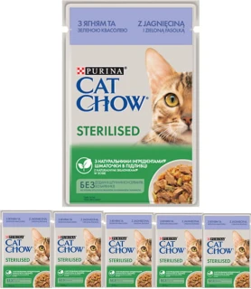 6 x Purina Cat Chow Sterilised Karma z jagnięciną i zieloną fasolką w sosie 85 g