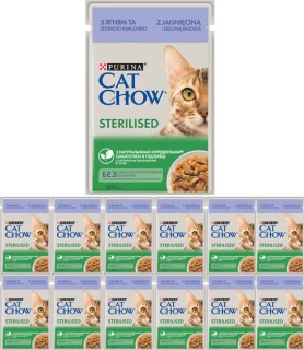 12 x Purina Cat Chow Sterilised Karma z jagnięciną i zieloną fasolką w sosie 85 g