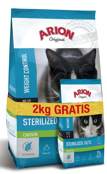 Arion Original Cat Sterilised Chicken  33/12 - 7,5kg+2kg Gratis